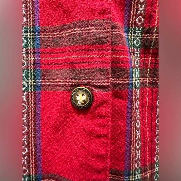 Vintage Karen Scott Embroidered Santa On Plaid Red Button Down Top Size Large - Picture 4 of 9